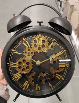 Metalowy zegar budzik czarny duży 