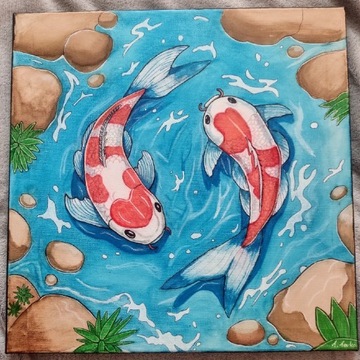 Malowane ryby na płótnie 40x40 