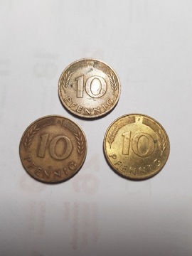 10 pfennig ×3 (1950, 1982, 1994)