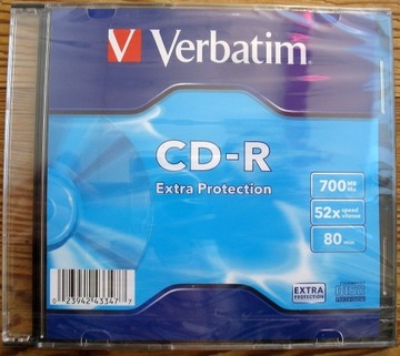 Verbatim. CD-R 700 MB. Pudełka slim, folia.