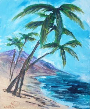 Obraz  ręcznie malowany 24x30 "Palmy" plaża
