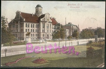 BYTOM Beuthen, Kaiserplatz pomnik szkoła 1920