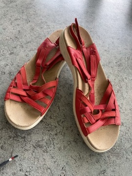 Hotter 40 sandały czerwone skórzane 