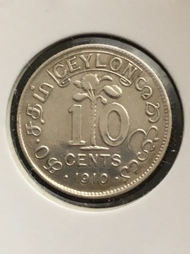 Cejlon 10 centów  Edward VII 1910 Srebro