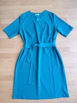 Sukienka morska niebieska pasek krótki rękaw rozmiar 48