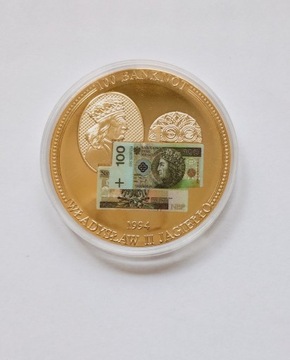 Medal z wizer.banknotu polskiego 100złWł.Jagiełło