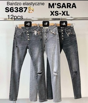 M. Sara jeansy elastyczne guziki XS 