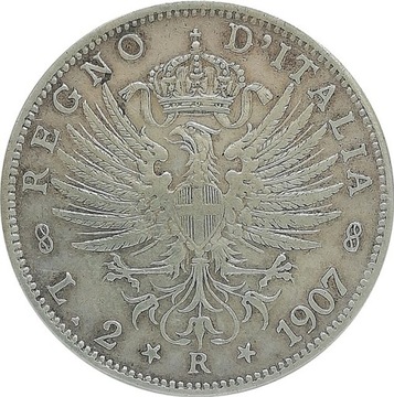 Włochy 2 lire 1907, Ag KM#33