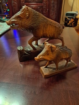 Dwa dziki rzeźba w drewnie myślistwo, polowanie