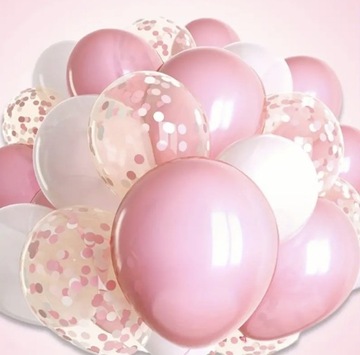 Zestaw balonów konfetti 30 sztuk białe różowe