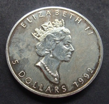 Kanada 5 Dolarów 1992 - Srebro 999/1 uncja