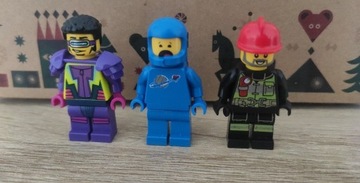 3 figurki LEGO strażak astronauta Benek kaskader