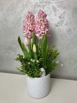 Dekoracja wiosenna, stroik,hiacynty,tulipany
