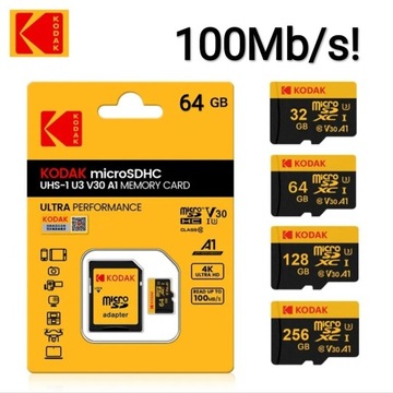 KODAK 64GB SD SDXC C10 4K V30 U3 PREMIUM 100Mb/s!!