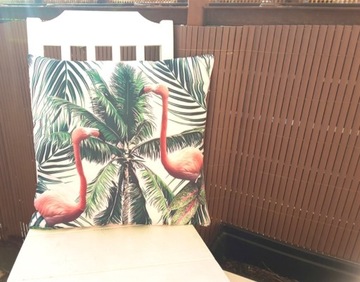 Poszewka na poduszkę biała 45x45 Flamingi Palmy - 