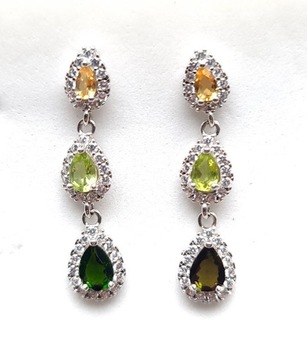 Kolczyki Sr925 Naturalny Cytryn Peridot Diopsyd 