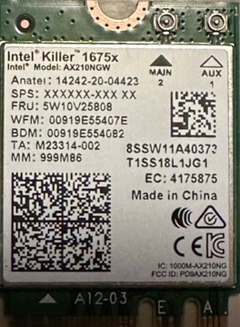 KARTA WIFI INTEL AX210 WIFI 6 E ver KILLER  AX1675