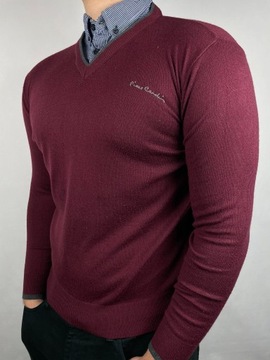 Sweter w serek z koszulą Pierre Cardin S 