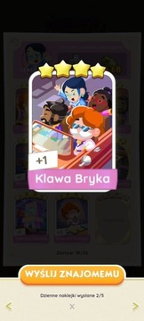 Monopoly go KLAWA BRYKA Naklejka Karta 4* set 18