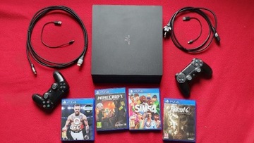 PS4 PRO 1000GB CUH-7116B + 6 gier + 2 pady + kable