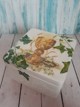 Szkatułka kuferek 16x16cm decoupage Komunia Święta