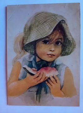 Pocztówka. Dziewczynka z arbuzem. KAW,1975