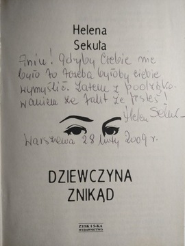 AUTOGRAF HELENA SEKUŁA Klub MOrd Dziewczyna znikąd