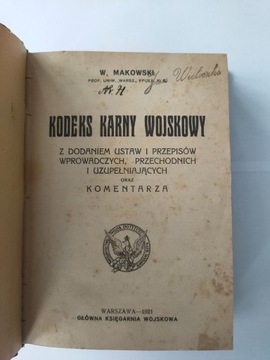 Makowski Kodeks karny wojskowy 1921 piękny stan!