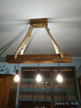 Drewniana lampa wisząca E27 + LED sterowana WiFi
