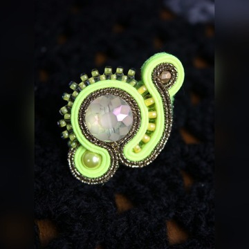 Neonowy pierścionek sutasz, soutache, handmade