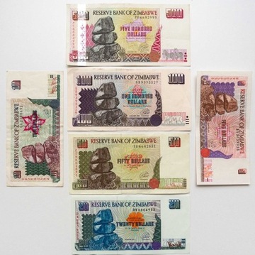 Zimbabwe 5, 10, 20, 50, 100, 500 dolarów 1997