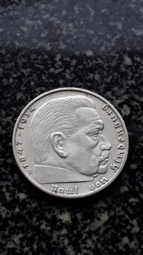 2 marki, Hindenburg, Niemcy, 1938, SREBRO