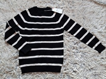 Nowy męski sweter M Sinsay paski czarny biały 