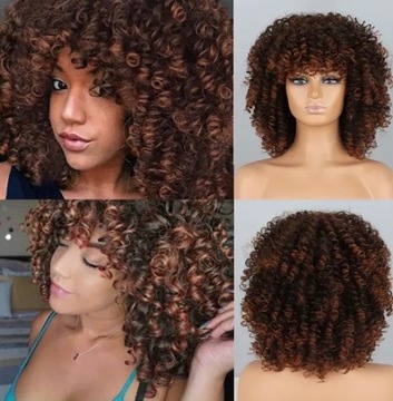 Peruka Afro brunette z reflexami 