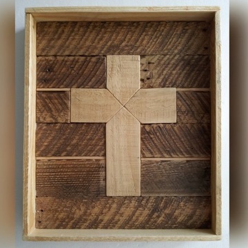 Krzyż mozaika drewniana ~ drewno woodart