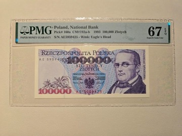 100 000 zł S. Moniuszko 1993r Seria AE PMG 67 EPQ