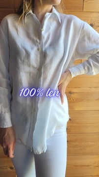 Biała lniana koszula  100% len S oversize