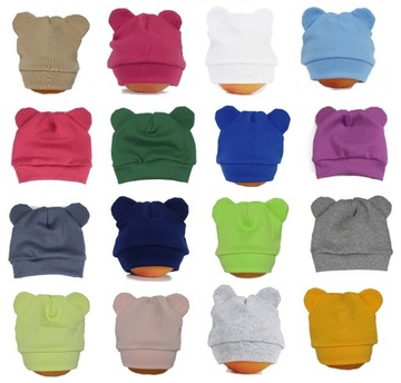 Czapeczki bawełna z uszkami dla noworodków kolory
