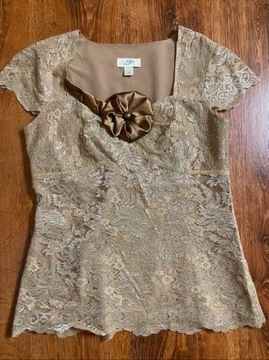 Komplet złoty spódnica koronka bluzka Ann Tylor 38