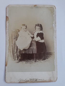 Stare zdjęcie kartonik dwoje dzieci, USA
