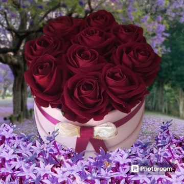 Flower box sztuczne róże kwiaty kompozycja prezent
