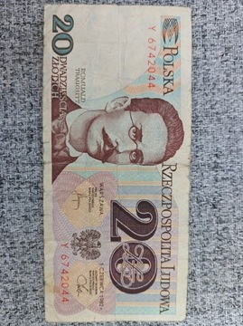 Banknot 20 zł 1982 r seria Y