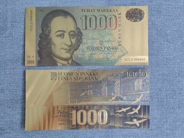  FINLANDIA 1000 MAREK banknot pozłacany
