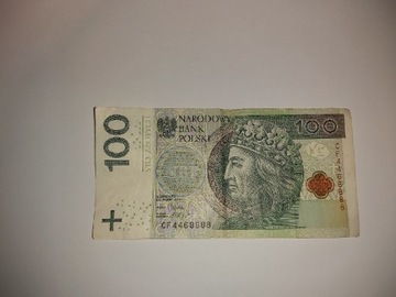 Banknot 100zł CF 4468888;  6 styczeń 2012