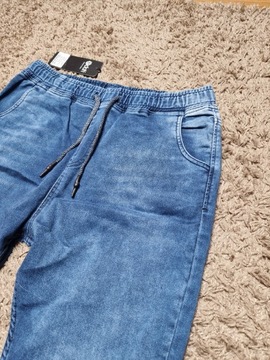 Nowe spodnie joggery jeansy XL z metką niebieskie