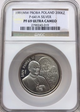 200 TYS.ZŁ Próba JAN PAWEŁ II 1991 NGC PF69 !