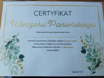 Certyfikat na wieczór panieński 