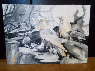 Obraz olejny 50x40 cm, Ptaki, J. Kurowska