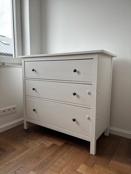 HEMNES Komoda, 3 szuflady, biała bejca, 108x96 cm