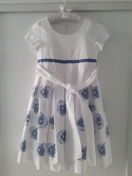 Biała sukienka w niebieskie kwiaty + opaska Gratis